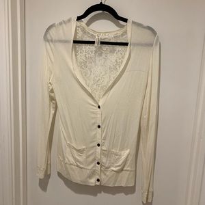 ColStory White Cream Lace Back Button Cardigan